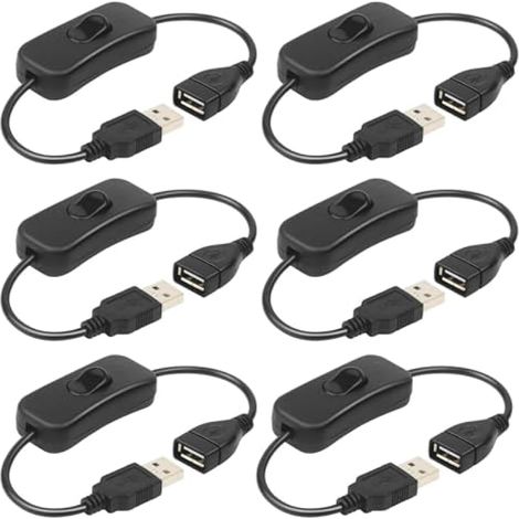 6 Pièces Câble USB Mâle à Femelle avec Interrupteur Marche/Arrêt, 30 cm Noir Interrupteur à Bascule Intégré D'extension USB pour Lampe de Bureau LED, Ventilateur USB, Bandes LED (1/5)