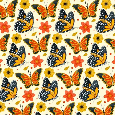 Tela decorativa para exteriores tipo oxford - motivo de mariposas negras y naranjas I DR267 (1/5)