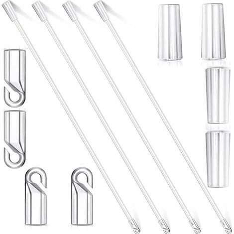 Lot de 4 tringles à stores verticaux de 30 cm avec crochets et pinces, en plastique transparent, pour portes et fenêtres. Accessoires de traction inclus. (1/5)