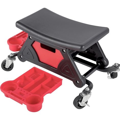 SGABELLO SEDUTA OFFICINA MECCANICO 135KG CARRELLO AUTO MOTO 4 RUOTE UTENSILI 842