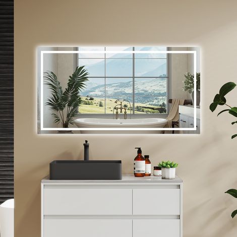 AICA SPECCHIO DA BAGNO RETTANGOLARE DA 120X80CM CON LED, ANTIAPPANNAMENTO, 3 TEMPERATURE COLORE (1/5)