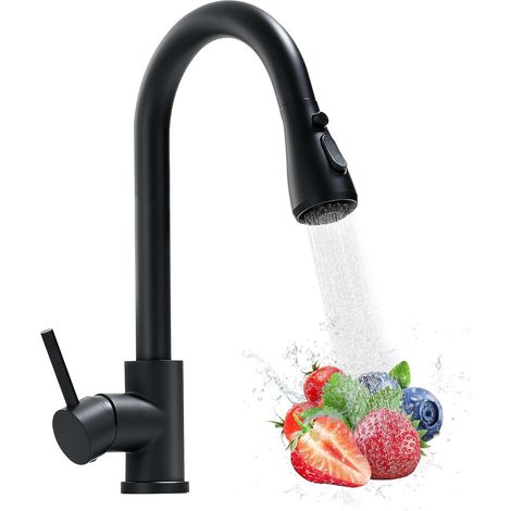 Mitigeur d'évier de cuisine avec pulvérisateur extractible, robinets de cuisine en acier inoxydable, pivotant à 360 °, 3 modes, robinet d'évier à poignée unique pour camping-car, bar (1/5)
