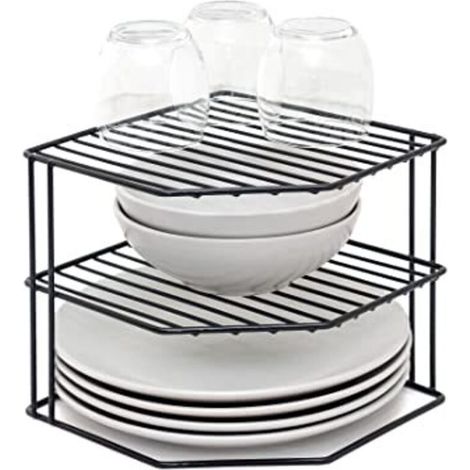 3-Tier Plate Rack – Kitchen Cabinet Organizer – Black