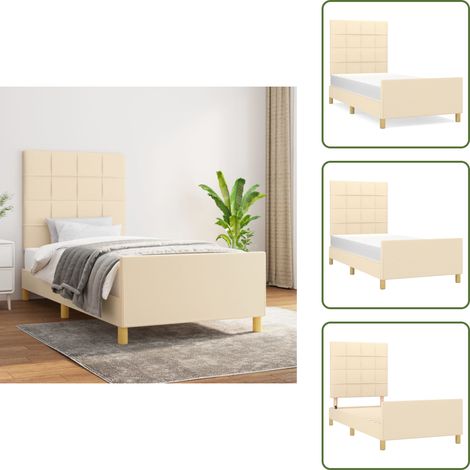Bettgestell ohne Matratze Creme 100x200 cm Stoff - Bettgestell - Holzbetten - Lattenrost - Doppelbett - Cremefarbenes Bett (1/5)