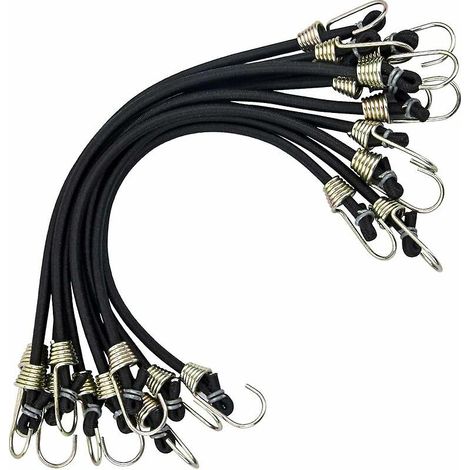 Lot de 10 mini tendeurs élastiques universels ultra-résistants avec crochets pour tente, camping et moto (1/5)