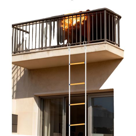 Échelle de corde, 12 m de longueur, 0,9 pouce de diamètre, capacité de charge de 440 lbs, pédales antidérapantes, adaptée pour l'évacuation incendie (1/5)
