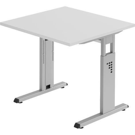 bümö Schreibtisch Serie-O Quadrat: 80 x 80 cm  Grau Silber