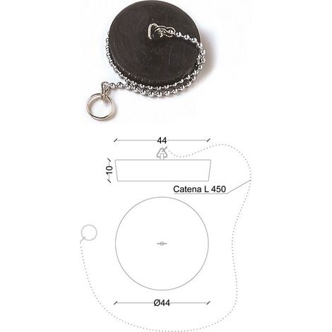 Tappo in gomma nera d.44 con catena L.450 mm 410600GN44