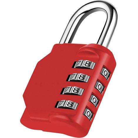 Cadenas à combinaison 4 chiffres rouge, résistant aux intempéries, pour salle de sport, casier, porte, clôture