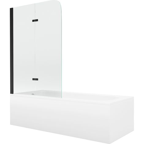 Mexen Vega Rechteckige Badewanne 180 x 80 cm mit Verkleidung und 2-flügeliger 100 cm Duschwand, transparent, schwarz (1/5)