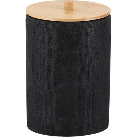 Cubos de basura redondos de polirresina con efecto de malla y tapa de bambú, 4 l - negro - Tendance (1/2)