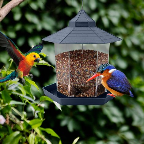 Mangeoire à oiseaux suspendue, gazébo, mangeoires sauvages en forme d'hexagone avec toit pour décoration extérieure de jardin et de cour (1/5)