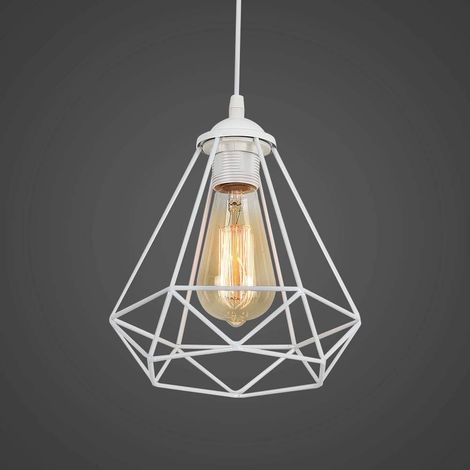 Industriel Suspension Luminaire Rétro Lustre Plafonnier Vintage Blanche Lampe Cage Éclairage de Plafond Abat-jour en Métal pour Restaurant Salon Chambre Cuisine Bar Couloir (sans ampoule) (1/5)