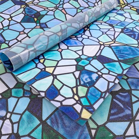 45x180cm Pavs Bleus Vitrail Films Fentre Anti Regard Autocollants De Dcoration Pour Fentre Sticker Impermable Avec Motif (1/4)