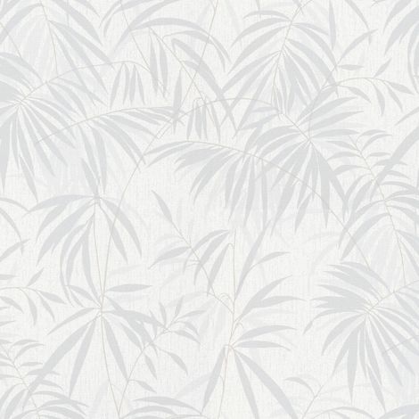 Papier peint intissé fleuri blanc et gris – Tapisserie feuillage gris pour salon et cuisine – Résistant à la lumière et facile à poser – Bricoflor