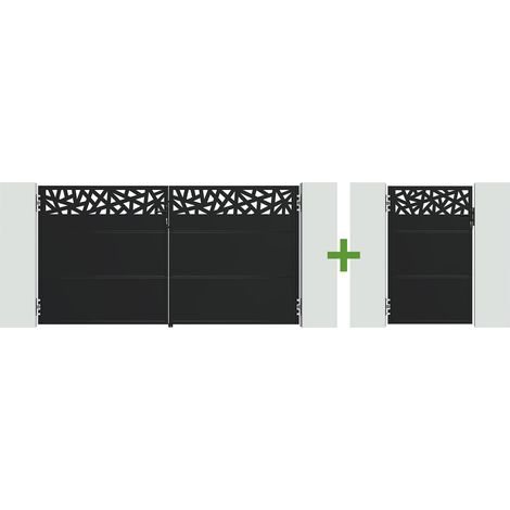 Portail battant acier 3m NALI RUIVO H.160cm noir + Portillon H.160cm noir (1/5)