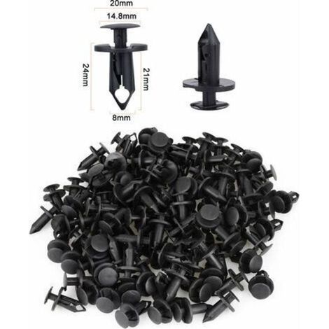 Lot de 120 rivets en plastique noir 8 mm – Clips de garniture pour pare-chocs et garde-boue – Résistants aux hautes températures