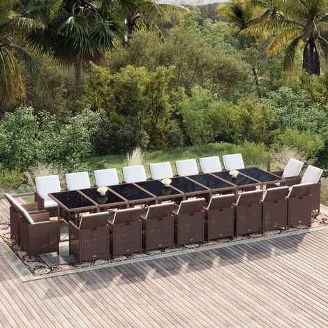 21-tlg. Garten-Essgruppe mit Kissen Poly Rattan Braun (1/5)