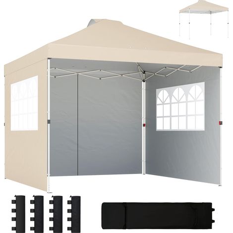 Tonnelle de jardin pop up tente pliante hauteur réglable 3 parois latérales sacs de sable sac de transport 3 x 3 m crème