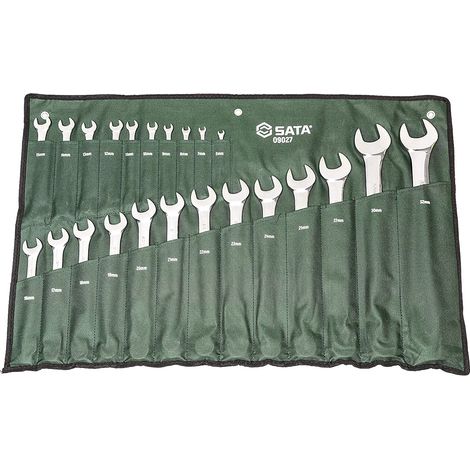SATA ST09027SJ Juego de Llaves Combinadas Métricas de 23 Piezas, Pulidas, de 6 mm a 32 mm, con Extremos de Caja Desplazados y Rollo de Herramientas Duradero