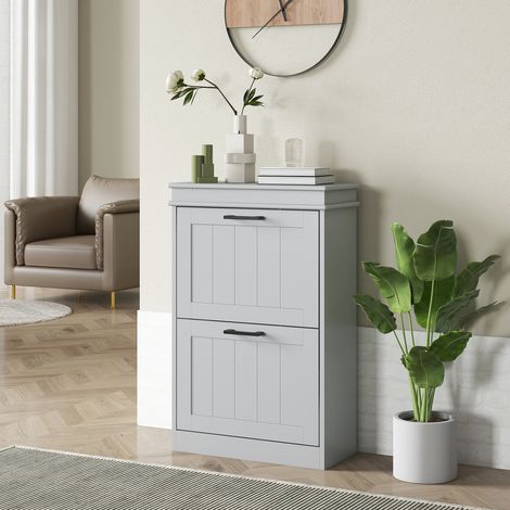 Schuhschrank, 2 Klapptüren, verstellbare Einlegeböden, für Eingangsbereich, Flur, 54 x 24 x 82,5 cm, grau