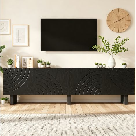 Meuble TV 180 x 40 x 55 cm noir avec 4 portes, pour TV jusqu’à 75 pouces HAVRYA (1/5)