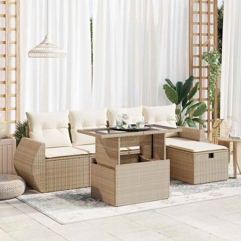 Salon de jardin avec coussins 6 pcs beige résine tressée (1/5)