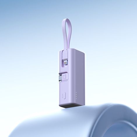 Chargeur ultra-rapide PD22,5 W, câble intégré, mini-batterie externe, capsule portable, alimentation mobile, 5 000 mAh (Violet) (1/5)