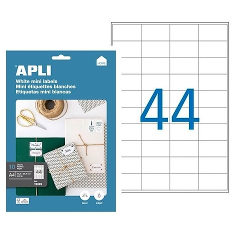 Etiquettes adresse jet d'encre, laser et copieur 48,5 x 25,4 mm Apli blanche - Boîte de 440 (1/2)