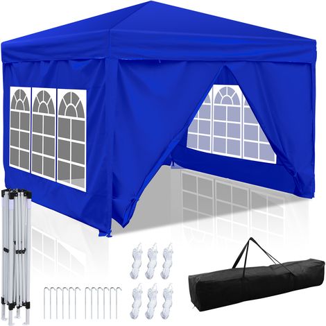 TolleTour Faltpavillon 3x3 m wasserdicht – Pavillon faltbar mit UV-Schutz 50+, Gartenzelt & Partyzelt mit 4 Seiten, ideal für Garten, Camping, Hochzeit & Strand Blau