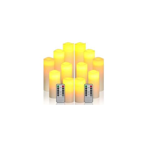 bougies LED sans flamme Lot de 12 à piles en cire véritable ivoire avec minuterie à distance (piles non fournies). (1/5)