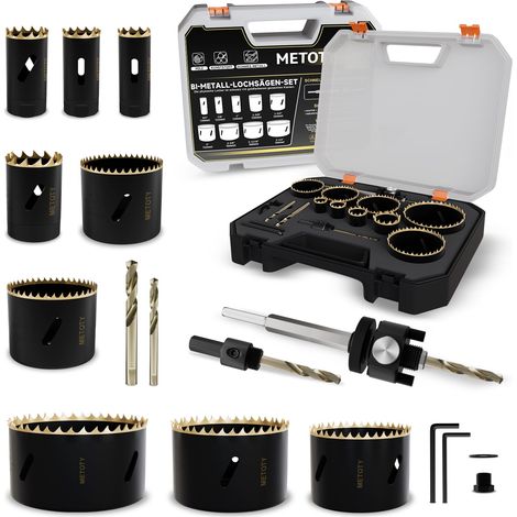 Ensemble de 16 pièces (19 à 83 mm) de scies cloches bi-métal, kit de scie cloche, avec mandrins à changement rapide, pour bois, métal, plastique et PVC, ensemble complet avec (1/5)