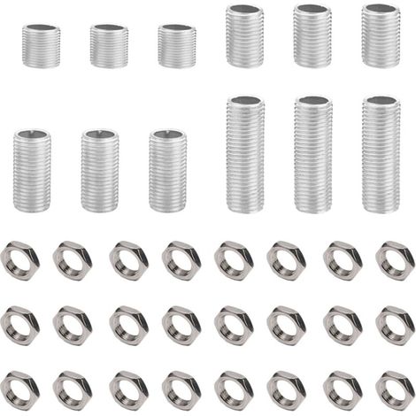36 Stück Lampenrohrverschraubungen mit M10-Endkappen, 2 cm, 3 cm, 4 cm, 5 cm Länge und M10-Muttern, verzinkt (1/4)