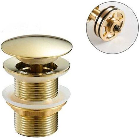 Desagüe automático Ulisem para lavabo - Latón - Universal - Sin rebosadero - Para lavabos y fregaderos - Dorado (1/4)