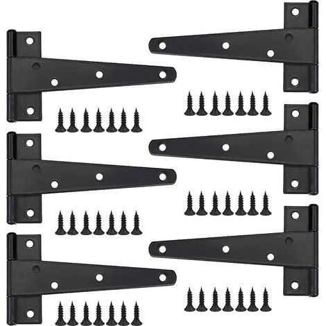 Charniere Porte Lourde 6pcs, Charniere Porte 6 Pouces, Charnière en T Noires, Charniere Plate Inox Charnières de Portes en Fer Charnières Robustes pour Portes, Fenêtres, Abris de Jardin (1/5)
