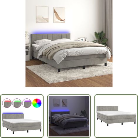 Sommier tapissier - Sommier à lattes de lit avec matelas LED Gris clair 140x200 cm (1/5)