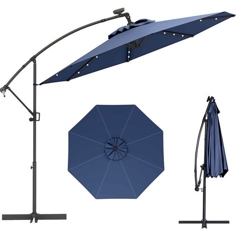 Ombrellone a braccio 3m girevole a 360° con 24 luci LED solari inclinabile e regolabile in alluminio blu scuro 200013012