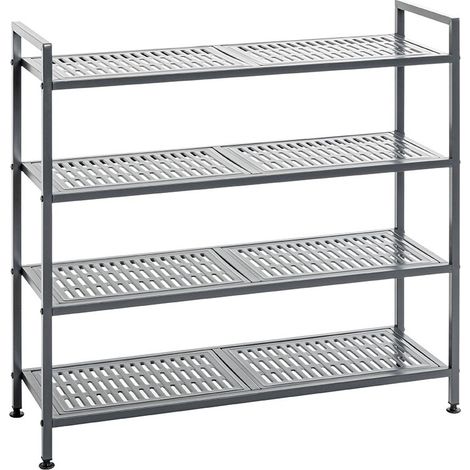 Etagère rangement de chaussures Meuble à chaussures 16 paires en acier coloris gris - Longueur 73 x Hauteur 72 x Profondeur 25 cm (1/5)