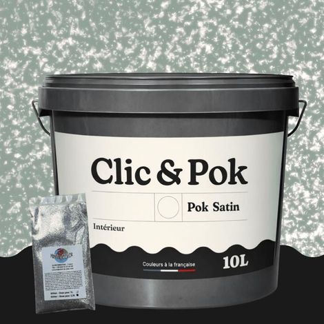 Peinture Effet Pailleté pour Murs & Plafonds - POK PAILLETTE - 10L - Vert Grisé (1/4)