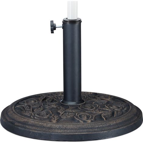 Relaxdays – Pied de parasol noir-doré avec motif roses – Support pour mâts de 35/38/48 mm – Base en résine synthétique – Résistant au vent (1/5)