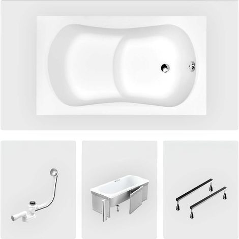 Vasca da bagno rettangolare - 120 x 70 cm - con mobiletto - piedini - maniglie - scarico cromato - ARIA REHAB (1/4)