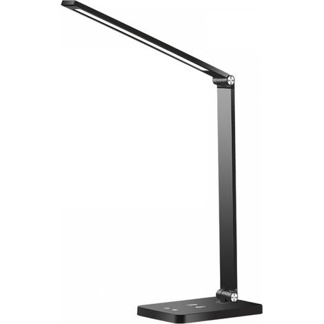 Lampe de bureau LED noire, interrupteur tactile, réglage de l'intensité lumineuse à trois niveaux, réglage de la température de couleur à cinq niveaux, lampe de bureau à intensité variable, protection (1/5)