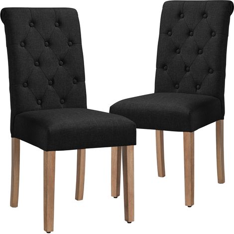 Yaheetech Set di 2 Sedie da Sala da Pranzo Imbottite Sedia da Cucina con Alto Schienale Sedie con Gambe in Legno Massello Stile Moderno in Tessuto Nero (1/5)