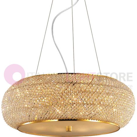 Sospensione Contemporanea Pasha' Metallo-Cristallo Oro 10 Luci E14 (1/3)