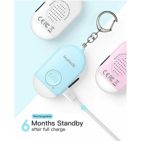 Alarme de poche anti-agression porte-clés rechargeable avec lumière LED pour femmes, hommes, enfants et personnes âgées, 130DB, paquet de 3, PA1001 (1/3)