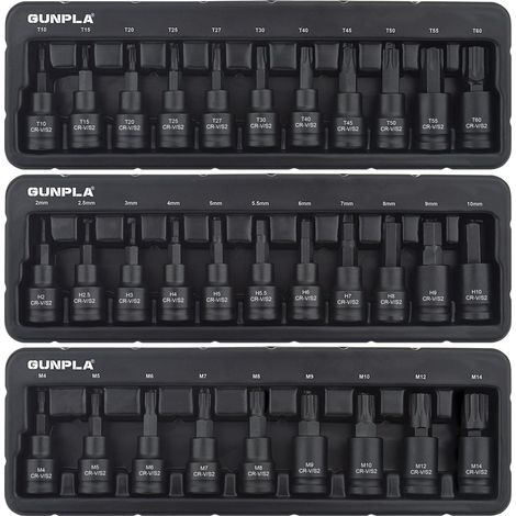 31 Pièces Coffret Douille Torx XZN Allen 3/8”, Jeu de Douilles à Embouts à Choc Acier S2, Taille de Douille 12 Pans M4-M14+ Douilles Hex 2-10mm+ Douilles Torx T10-T60 (1/5)