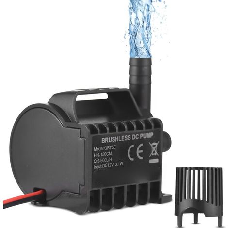 Pompe à eau submersible électrique 12 V 500 l/h, petite pompe de fontaine avec élévation maximale de 1,4 m, câble de 50 cm et base à ventouse (1/5)