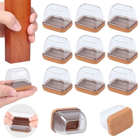 Set mit 16 rechteckigen, transparenten Silikonschonern mit Filz für Stuhl-, Tisch- und Schreibtischbeine kratzfest und geräuschdämpfend geeignet für Stuhlbeine mit einer Länge von 3,3 bis 4,3 cm und e (1/5)