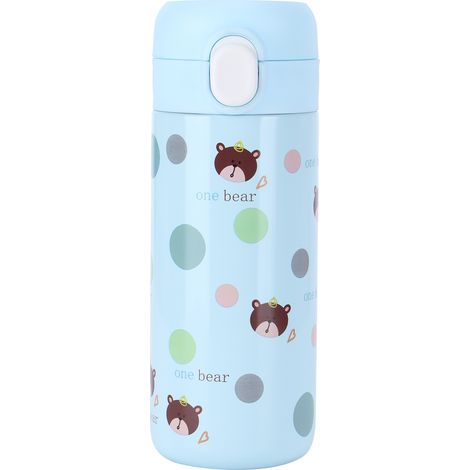 Trinkbecher aus Edelstahl 304 mit Druckknopf – Cartoon-Tierdesign für Frauen – Fassungsvermögen 350–500 ml – Blau (1/5)