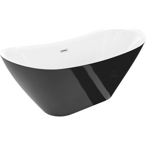 Mexen Lotos freistehende Badewanne 140 x 75 cm, weiß/schwarz, Überlauf gebürsteter Nickel - 52051407775-97 (1/3)